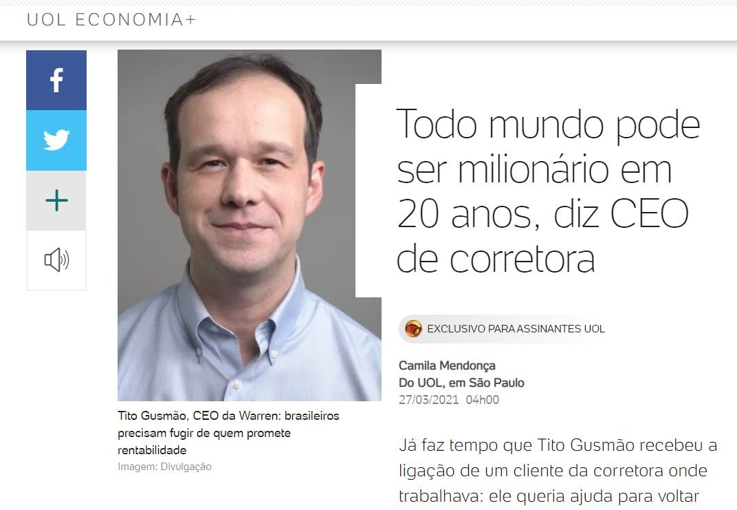 Tito Gusmão em entrevista para UOL Economia+